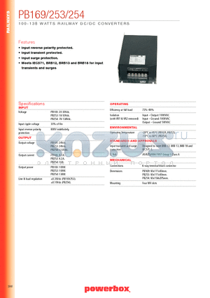 PB169 datasheet - 100-138 WATTS RAILWAY DC/DC CONVERTERS