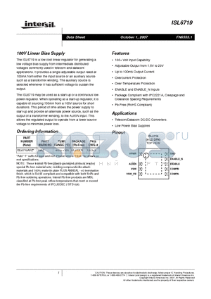 ISL6719 datasheet - 100V Linear Bias Supply