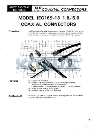 MRF1.6/5.6-BCUPA datasheet - RFCO-AXIAL CONNECTORS(MODEL IEC169-13 1.6/5.6 COAXIAL CONNECTORS)