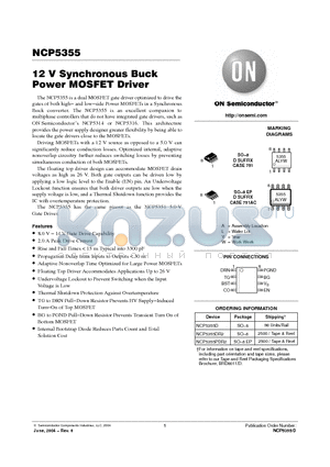 NCP5355PDR2 datasheet - 12 V Synchronous Buck Power MOSFET Driver