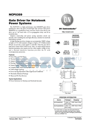 NCP5359 datasheet - Gate Driver for Notebook Power Systems