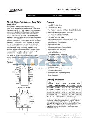 ISL6722AABZ datasheet - Flexible Single Ended Current Mode PWM