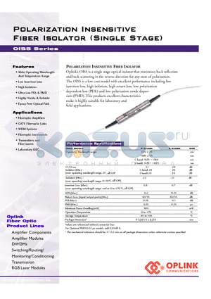 OISS1480PS01 datasheet - Polarization Insensitive Fiber Isolator