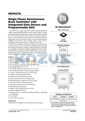 NCP5378 datasheet - Single Phase Synchronous Buck Controller with Integrated Gate Drivers and Programmable DAC