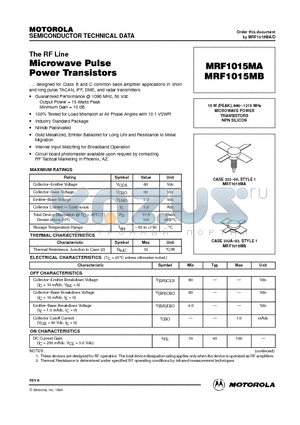 MRF1015MA datasheet - MICROWAVE POWER TRANSISTORS