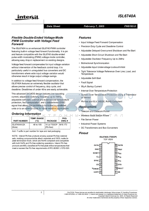 ISL6740A datasheet - Flexible Double-Ended Voltage-Mode PWM Controller with Voltage Feed Forward