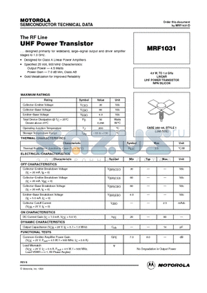 MRF1031 datasheet - UHF POWER TRANSISTOR