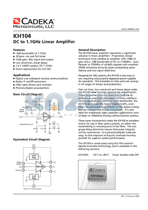 KH104 datasheet - DC to 1.1GHz Linear Amplifier