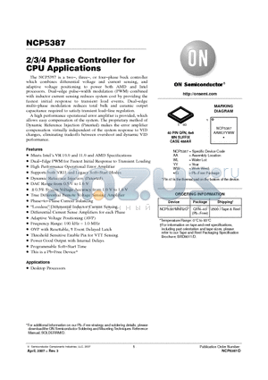 NCP5387MNR2G datasheet - 2/3/4 Phase Controller for CPU Applications