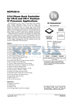 NCP5381AMNR2G datasheet - 2/3/4 Phase Buck Controller for VR10 and VR11 Pentium IV Processor Applications