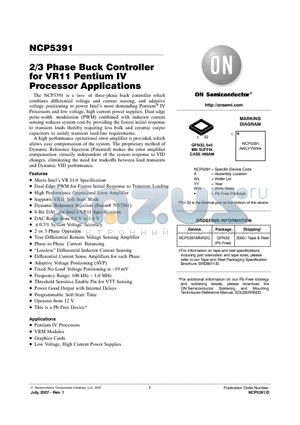 NCP5391MNR2G datasheet - 2/3 Phase Buck Controller for VR11 Pentium IV Processor Applications
