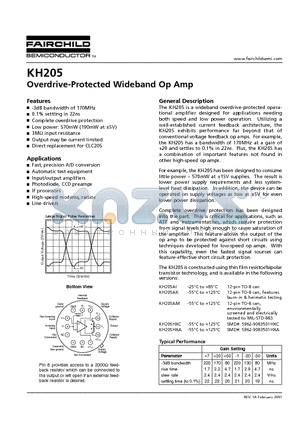 KH205 datasheet - Overdrive-Protected Wideband Op Amp