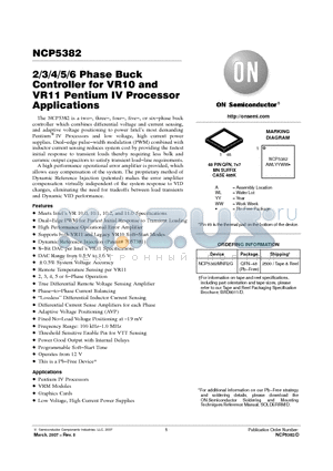 NCP5382MNR2G datasheet - 2/3/4/5/6 Phase Buck Controller for VR10 and VR11 Pentium IV Processor Applications