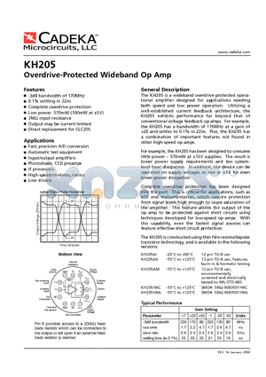 KH205 datasheet - Overdrive-Protected Wideband Op Amp