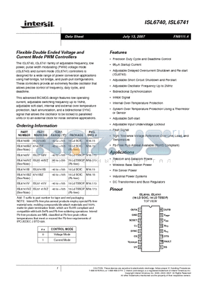 ISL6740IB datasheet - Flexible Double Ended Voltage and Current Mode PWM Controllers