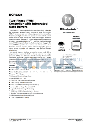 NCP5331FTR2 datasheet - Two-Phase PWM Controller with Integrated Gate Drivers