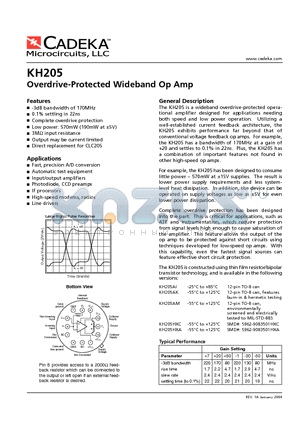 KH205AK datasheet - Overdrive-Protected Wideband Op Amp