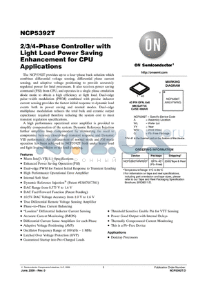 NCP5392TMNR2G datasheet - 2/3/4-Phase Controller with Light Load Power Saving Enhancement for CPU Applications