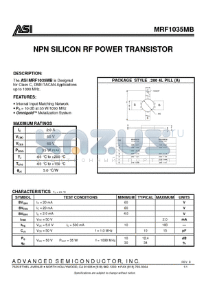 MRF1035MB datasheet - NPN SILICON RF POWER TRANSISTOR