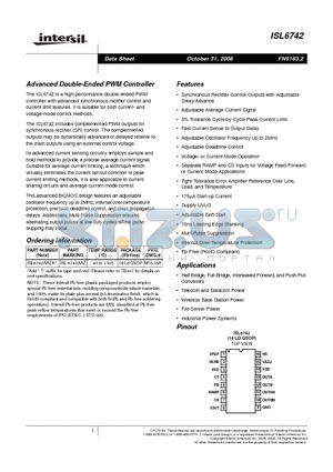 ISL6742AAZA datasheet - Advanced Double-Ended PWM Controller