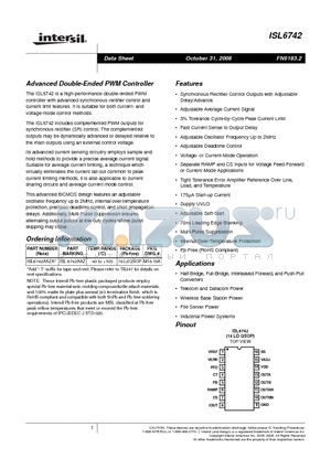 ISL6742 datasheet - Advanced Double-Ended PWM Controller