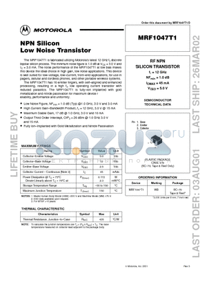 MRF1047T1 datasheet - NPN Silicon Low Noise Transistor