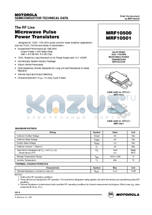 MRF10500 datasheet - MICROWAVE POWER TRANSISTORS