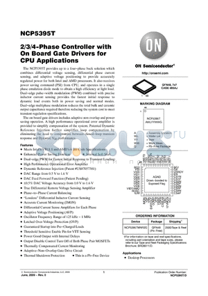NCP5395T datasheet - 2/3/4-Phase Controller with On Board Gate Drivers for CPU Applications