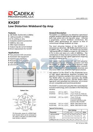 KH207AM datasheet - Low Distortion Wideband Op Amp