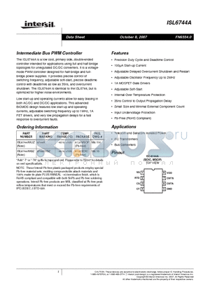 ISL6744AABZ datasheet - Intermediate Bus PWM Controller