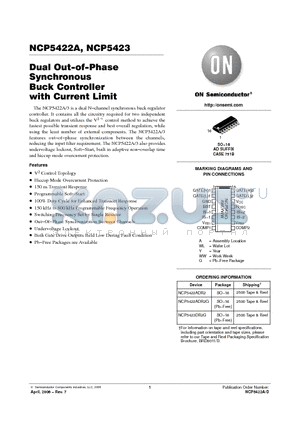 NCP5422ADR2 datasheet - Dual Out−of−Phase Synchronous Buck Controller with Current Limit