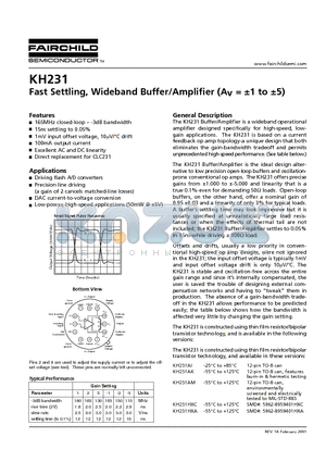 KH231 datasheet - Fast Settling, Wideband Buffer/Amplifier (Av = a1 to a5)