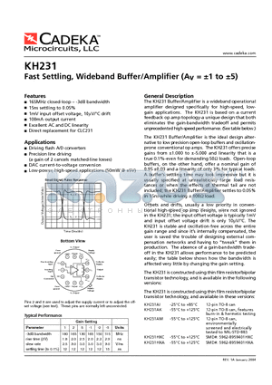 KH231 datasheet - Fast Settling, Wideband Buffer/Amplifier (Av = a1 to a5)