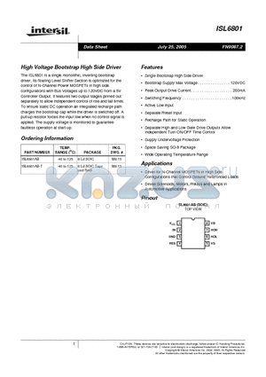 ISL6801AB datasheet - High Voltage Bootstrap High Side Driver