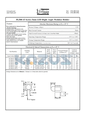 PL500 datasheet - PL500-15 Series 5mm LED Right Angle Modular Holder