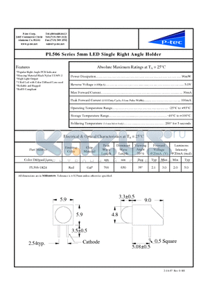 PL506 datasheet - 5mm LED Single Right Angle Holder