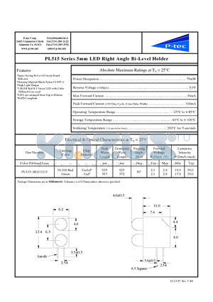 PL515-1R1G1213 datasheet - 5mm LED Right Angle Bi-Level Holder