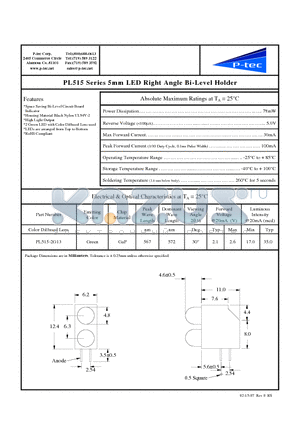 PL515-2G13 datasheet - 5mm LED Right Angle Bi-Level Holder