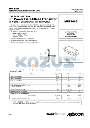 MRF141G datasheet - N-CHANNEL BROADBAND RF POWER MOSFET