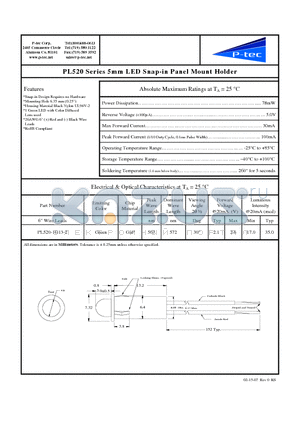 PL520-1G13-2 datasheet - 5mm LED Snap-in Panel Mount Holder