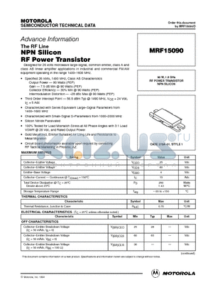 MRF15090 datasheet - RF POWER TRANSISTOR