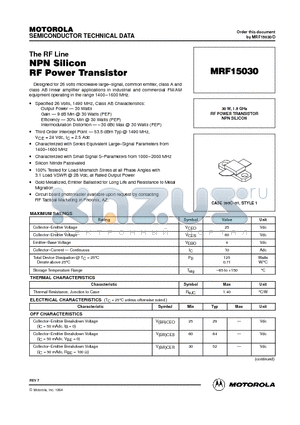 MRF15030 datasheet - RF POWER TRANSISTOR