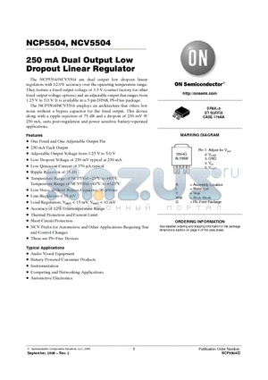 NCP5504DTRKG datasheet - 250 mA Dual Output Low Dropout Linear Regulator