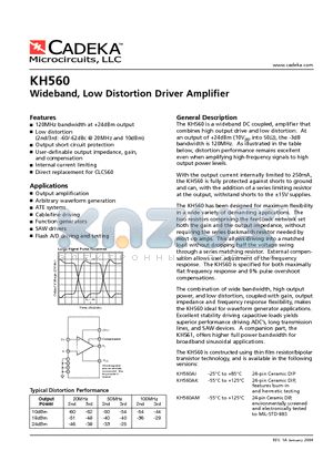 KH560AK datasheet - Wideband, Low Distortion Driver Amplifier