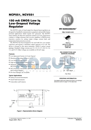 NCP551 datasheet - 150 mA CMOS Low Iq Low-Dropout Voltage Regulator