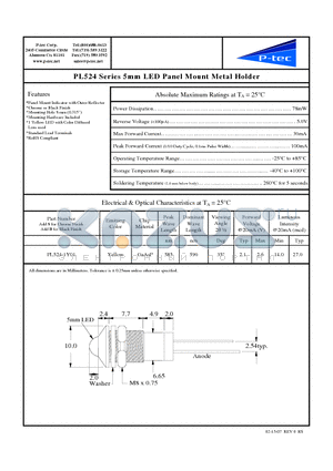 PL524-1Y01 datasheet - 5mm LED Panel Mount Metal Holder