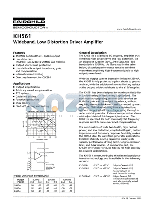 KH561 datasheet - Wideband, Low Distortion Driver Amplifier