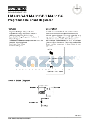 LM431SACMF datasheet - Programmable Shunt Regulator