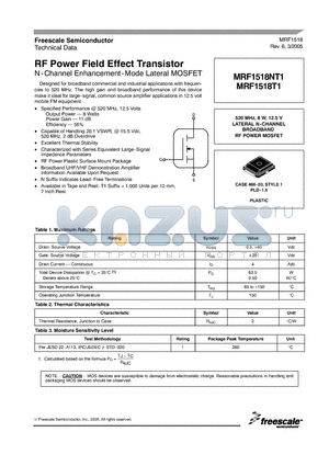 MRF1518T1 datasheet - RF Power Field Effect Transistor