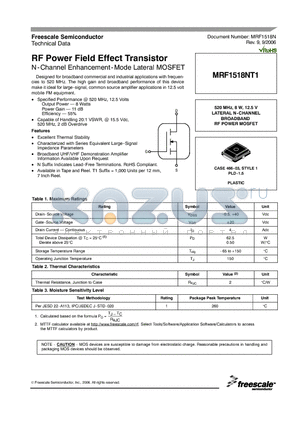 MRF1518NT1 datasheet - RF Power Field Effect Transistor